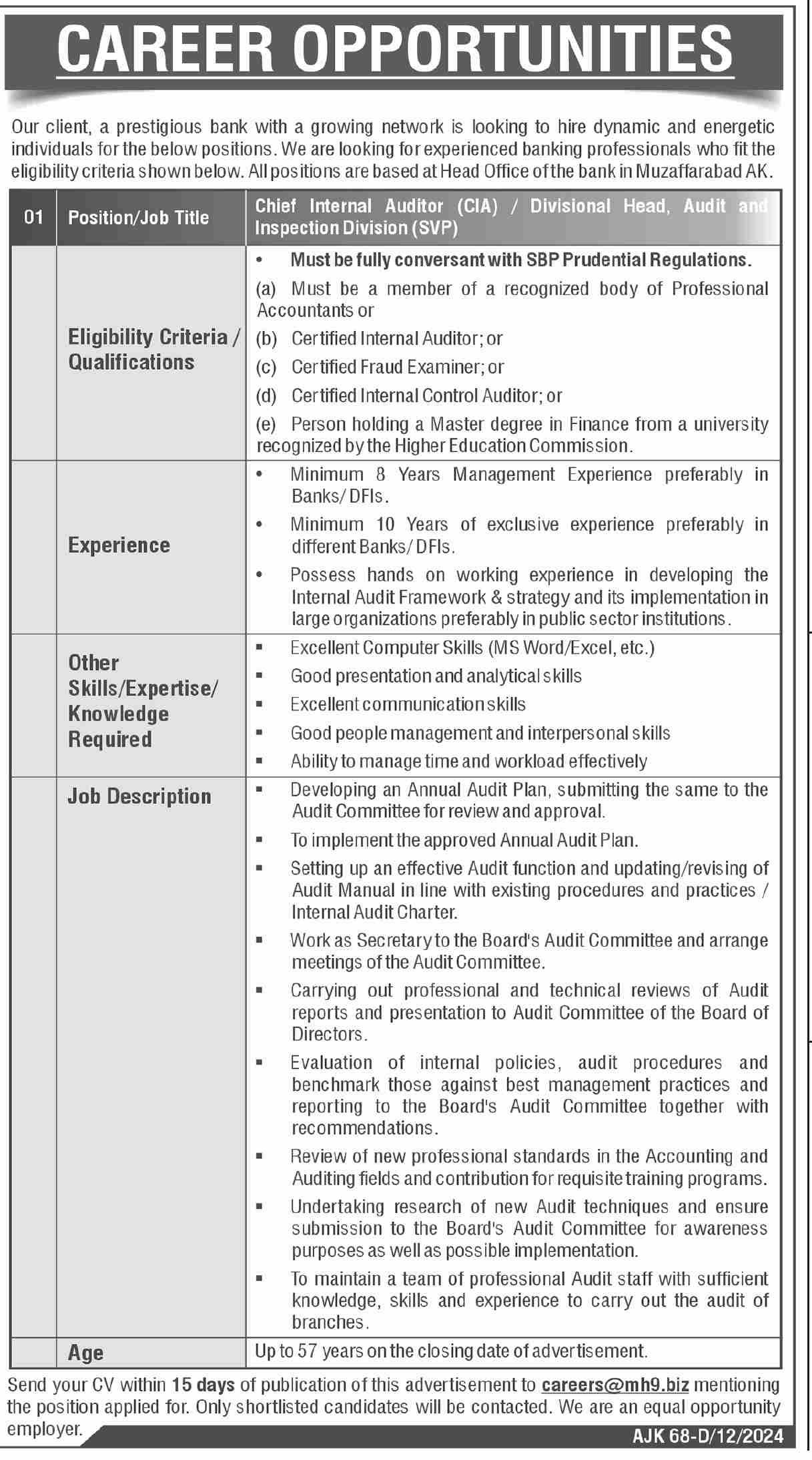 Latest Commercial Bank Accounting Job 2025 Muzaffarabad