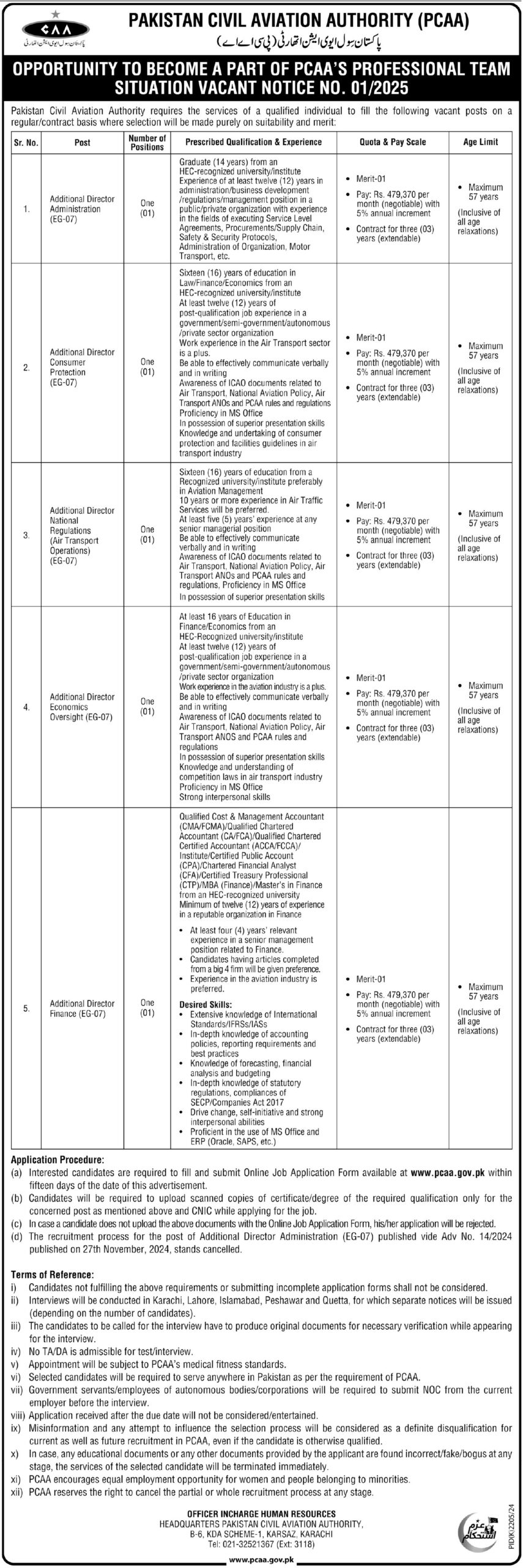 Latest Pakistan Civil Aviation Authority PCAA Karachi Jobs 2025