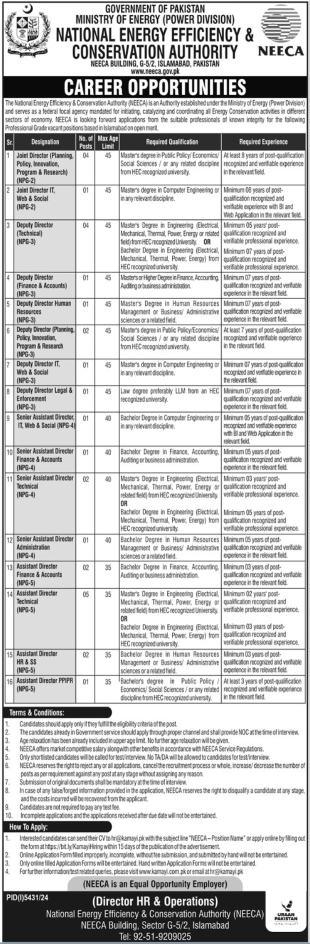 Latest National Energy Effeciency & Conservation Authority Jobs