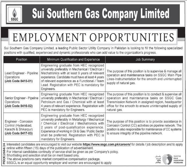 Vacancy At Sui Southern Gas Company Limited SSGC 2025